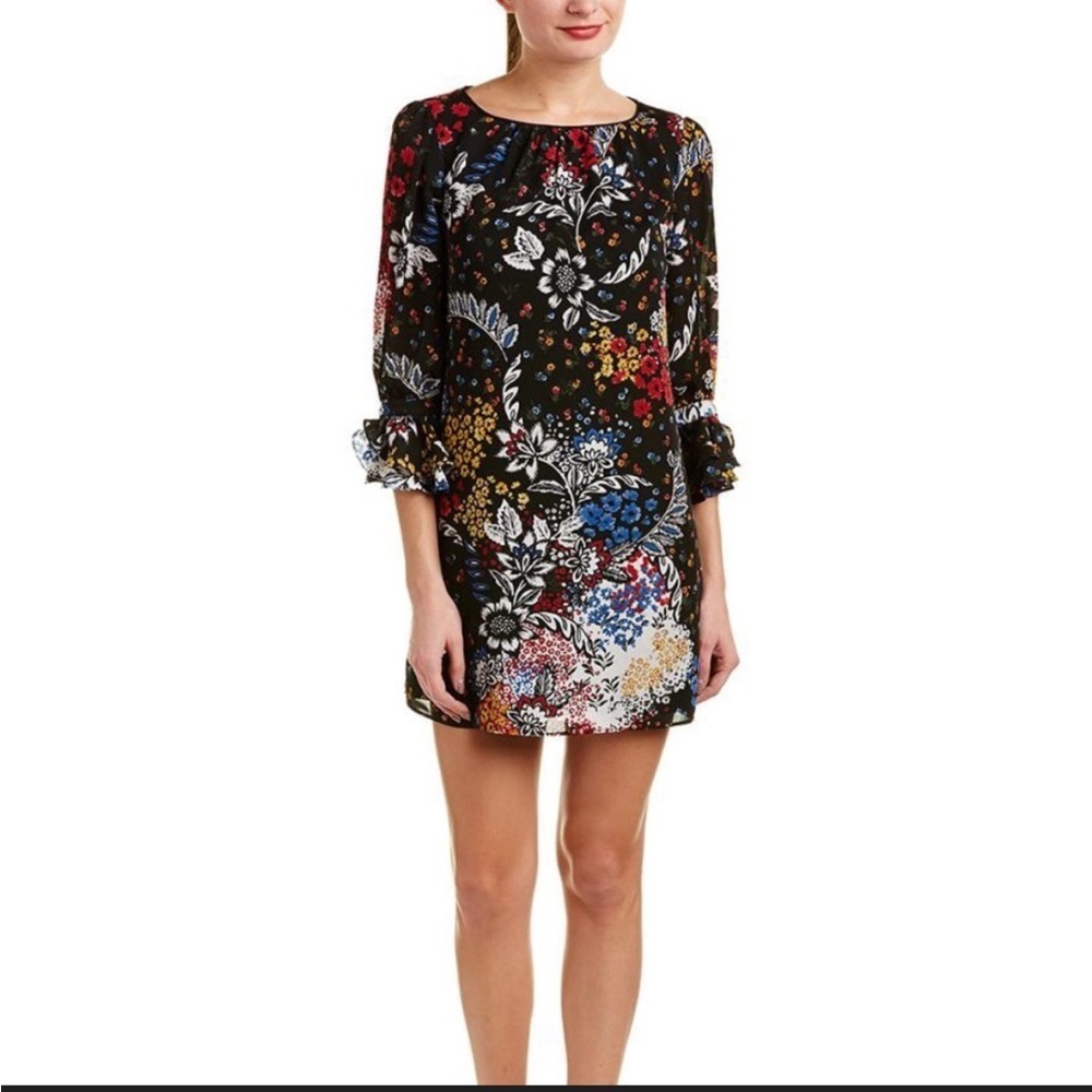 Laundry by Shelli Segal Women Multi Floral Round Neck Knee Length Sheath Dress 6
